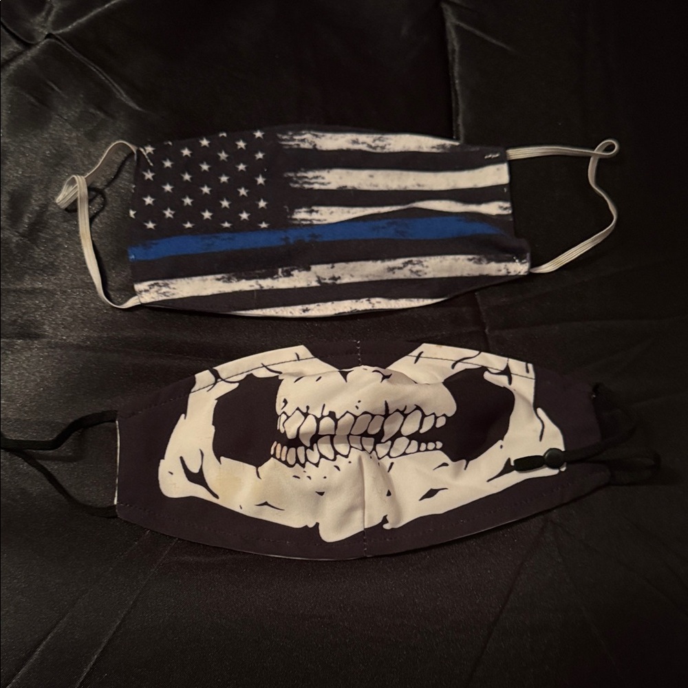 Dual Pack Graphic Face Masks - Thin Blue Line Flag & Skull